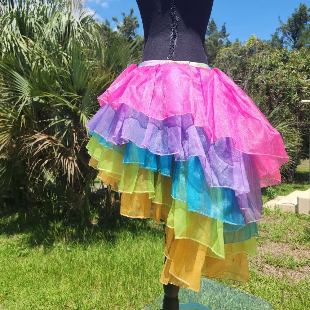 Tutu Skirt Rainbow Glitter Tiered High Low Ruffle Fairy Whimsical Dopamine Pride